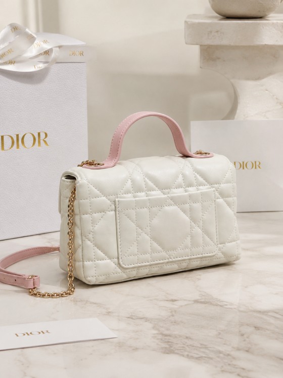 Miss Dior white-spun pink handle bow bag