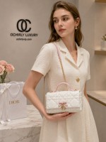 Miss Dior white-spun pink handle bow bag