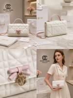 Miss Dior white-spun pink handle bow bag